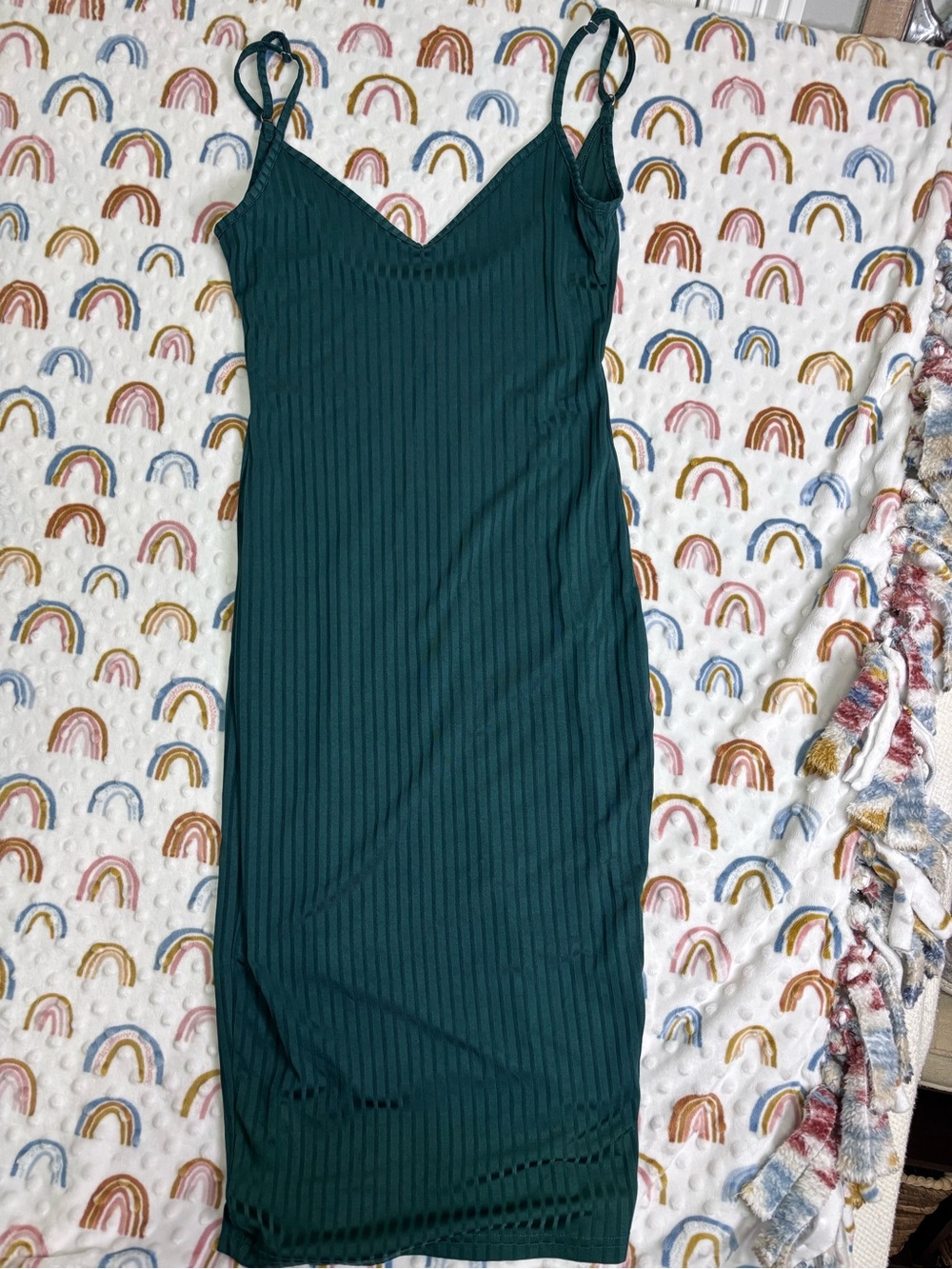 SHEIN Dark Green Ribbed Midi Slip Dress